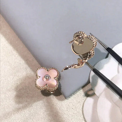 [✨ROSE✨]CLOVER MEDIUM 1 MOTIFS  PINK MOP DIAMOND EARRINGS
