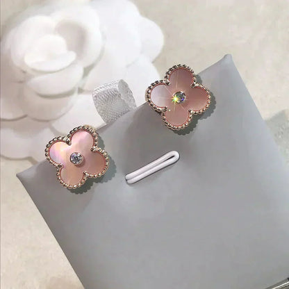 [✨ROSE✨]CLOVER MEDIUM 1 MOTIFS  PINK MOP DIAMOND EARRINGS