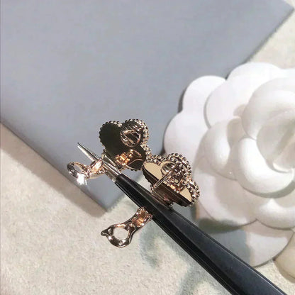 [✨ROSE✨]CLOVER MEDIUM 1 MOTIFS  PINK MOP DIAMOND EARRINGS