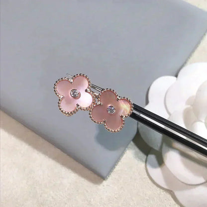 [✨ROSE✨]CLOVER MEDIUM 1 MOTIFS  PINK MOP DIAMOND EARRINGS