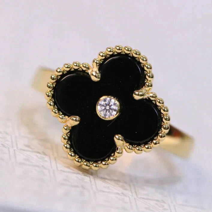 [✨ROSE✨]CLOVER ONYX RING GOLD DIAMOND