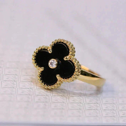 [✨ROSE✨]CLOVER ONYX RING GOLD DIAMOND