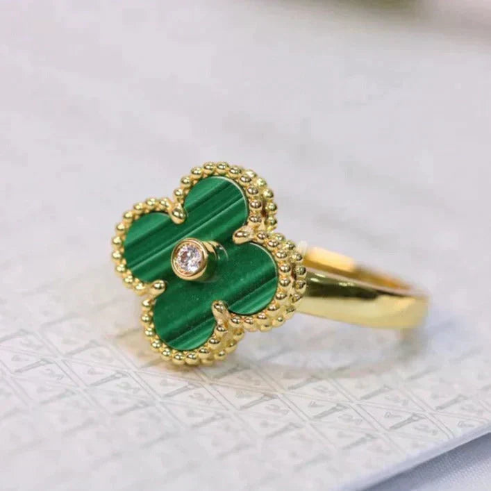 [✨ROSE✨]CLOVER MALACHITE RING GOLD DIAMOND