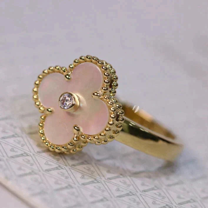 [✨ROSE✨]CLOVER PINK MOP RING GOLD DIAMOND