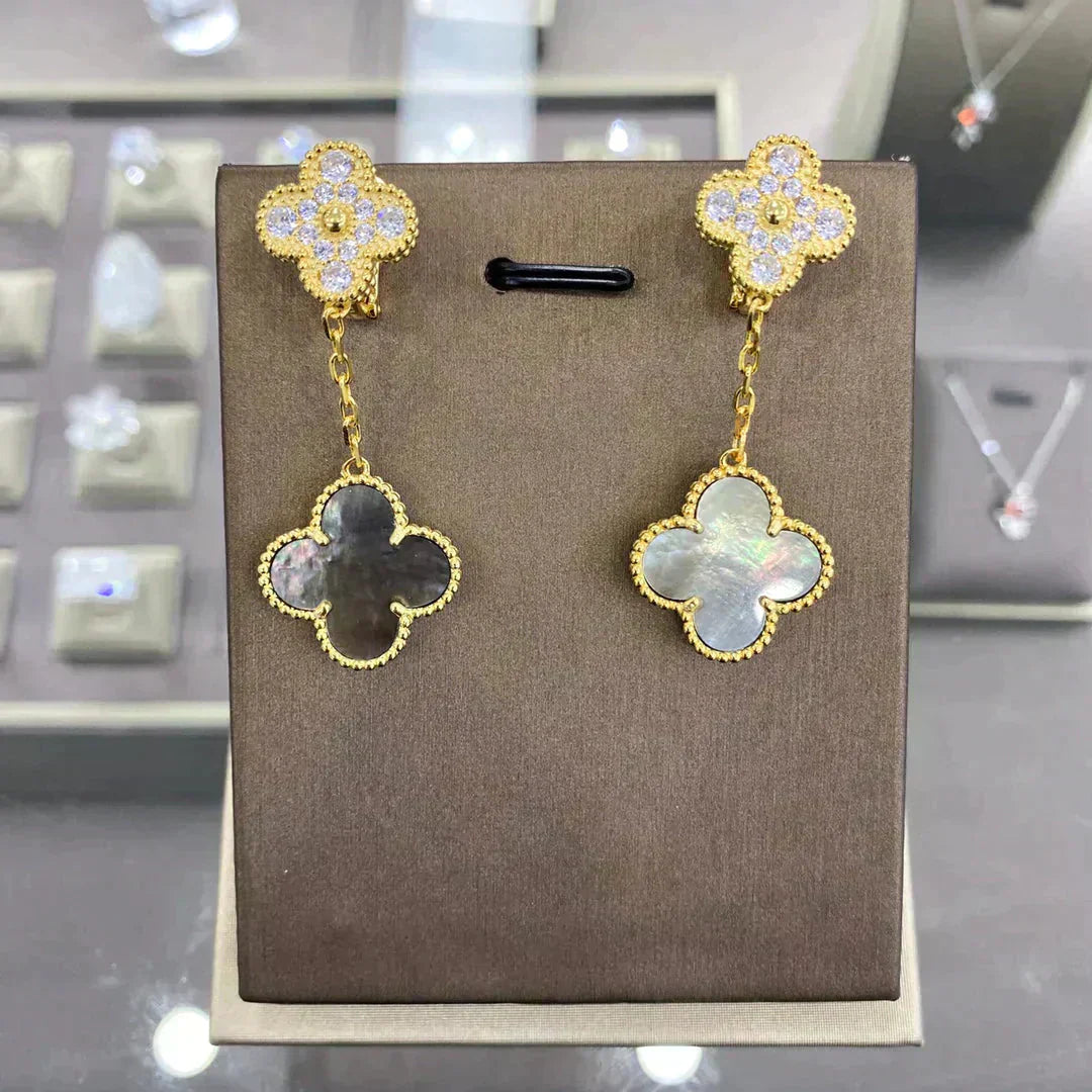 [✨ROSE✨]CLOVER  2 MOTIFS  DIAMOND  EARRINGS (MULTIPLE CHOICESç´