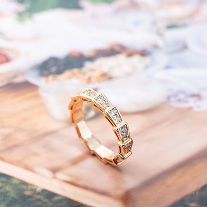 [✨ROSE✨]SERPENTI RING PINK GOLD DIAMOND PAVED 3MM