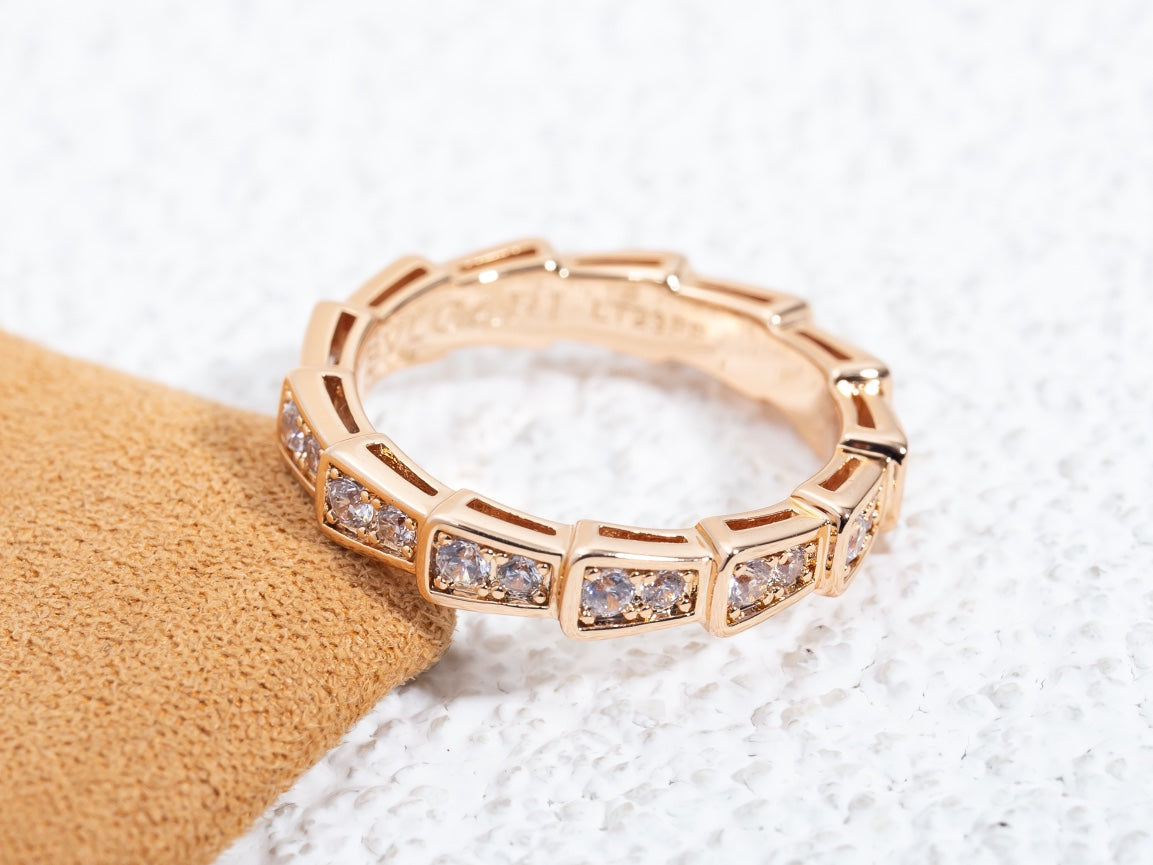 [✨ROSE✨]SERPENTI RING PINK GOLD DIAMOND PAVED 3MM