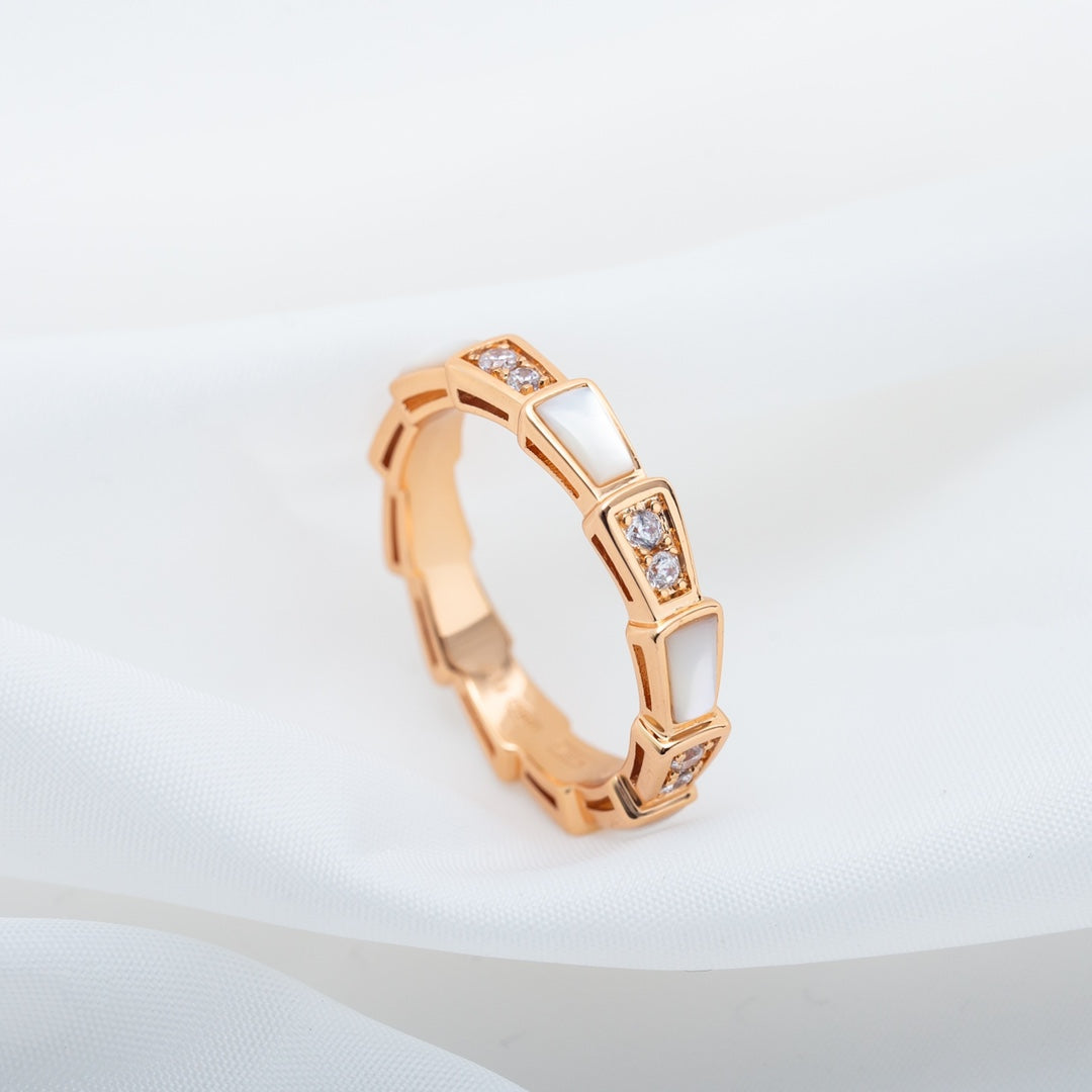 [✨ROSE✨]SERPENTI RING PINK GOLD DIAMOND MOP 3MM