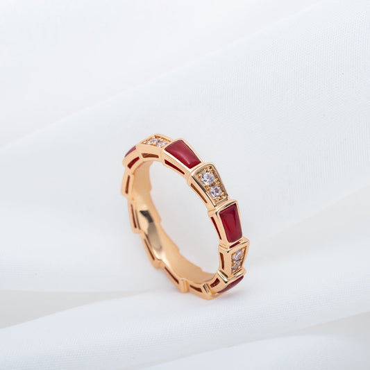 [✨ROSE✨]SERPENTI RING PINK GOLD CARNELIAN DIAMOND 3MM