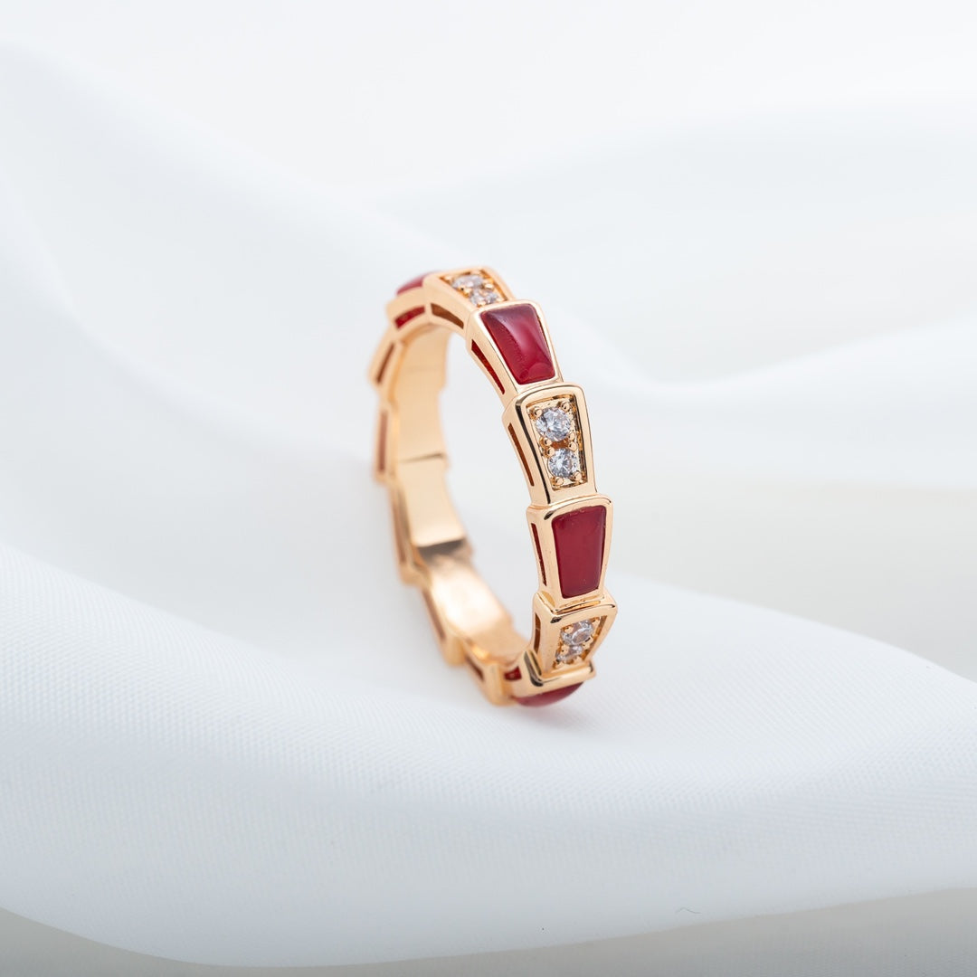 [✨ROSE✨]SERPENTI RING PINK GOLD CARNELIAN DIAMOND 3MM