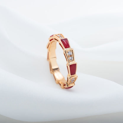 [✨ROSE✨]SERPENTI RING PINK GOLD CARNELIAN DIAMOND 3MM