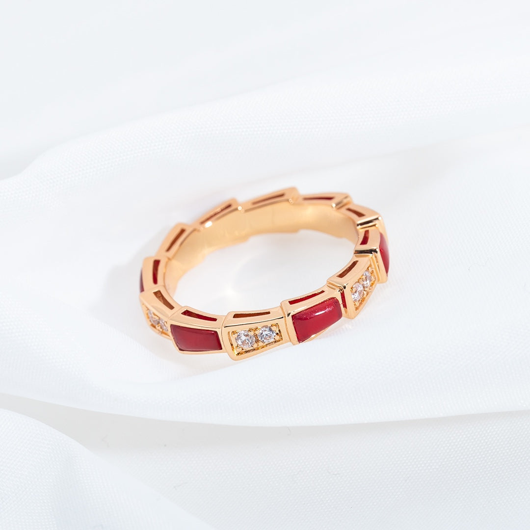 [✨ROSE✨]SERPENTI RING PINK GOLD CARNELIAN DIAMOND 3MM