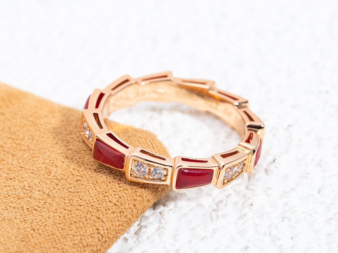 [✨ROSE✨]SERPENTI RING PINK GOLD CARNELIAN DIAMOND 3MM