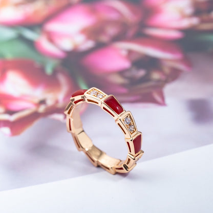 [✨ROSE✨]SERPENTI RING PINK GOLD CARNELIAN DIAMOND 3MM