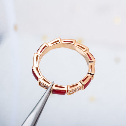 [✨ROSE✨]SERPENTI RING PINK GOLD CARNELIAN DIAMOND 3MM