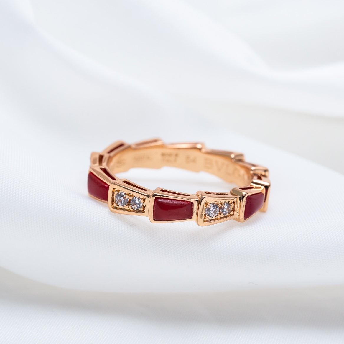 [✨ROSE✨]SERPENTI RING PINK GOLD CARNELIAN DIAMOND 3MM