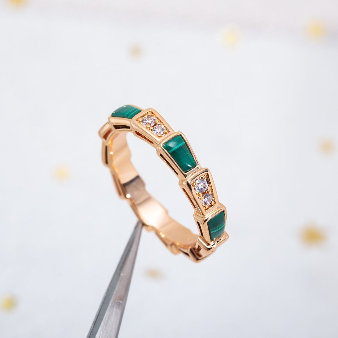 [✨ROSE✨]SERPENTI RING PINK GOLD MALACHITE DIAMOND 3MM