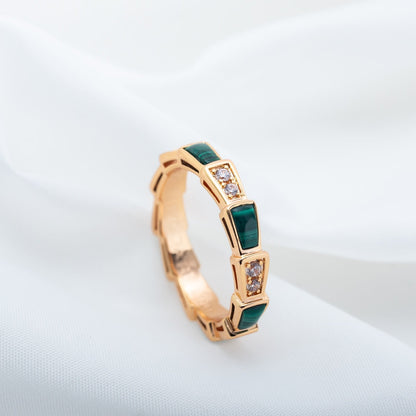 [✨ROSE✨]SERPENTI RING PINK GOLD MALACHITE DIAMOND 3MM