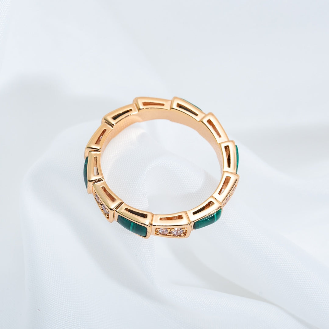 [✨ROSE✨]SERPENTI RING PINK GOLD MALACHITE DIAMOND 3MM