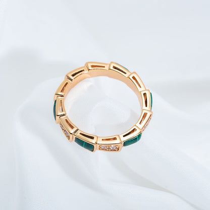 [✨ROSE✨]SERPENTI RING PINK GOLD MALACHITE DIAMOND 3MM