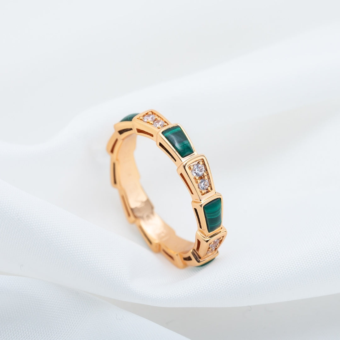 [✨ROSE✨]SERPENTI RING PINK GOLD MALACHITE DIAMOND 3MM
