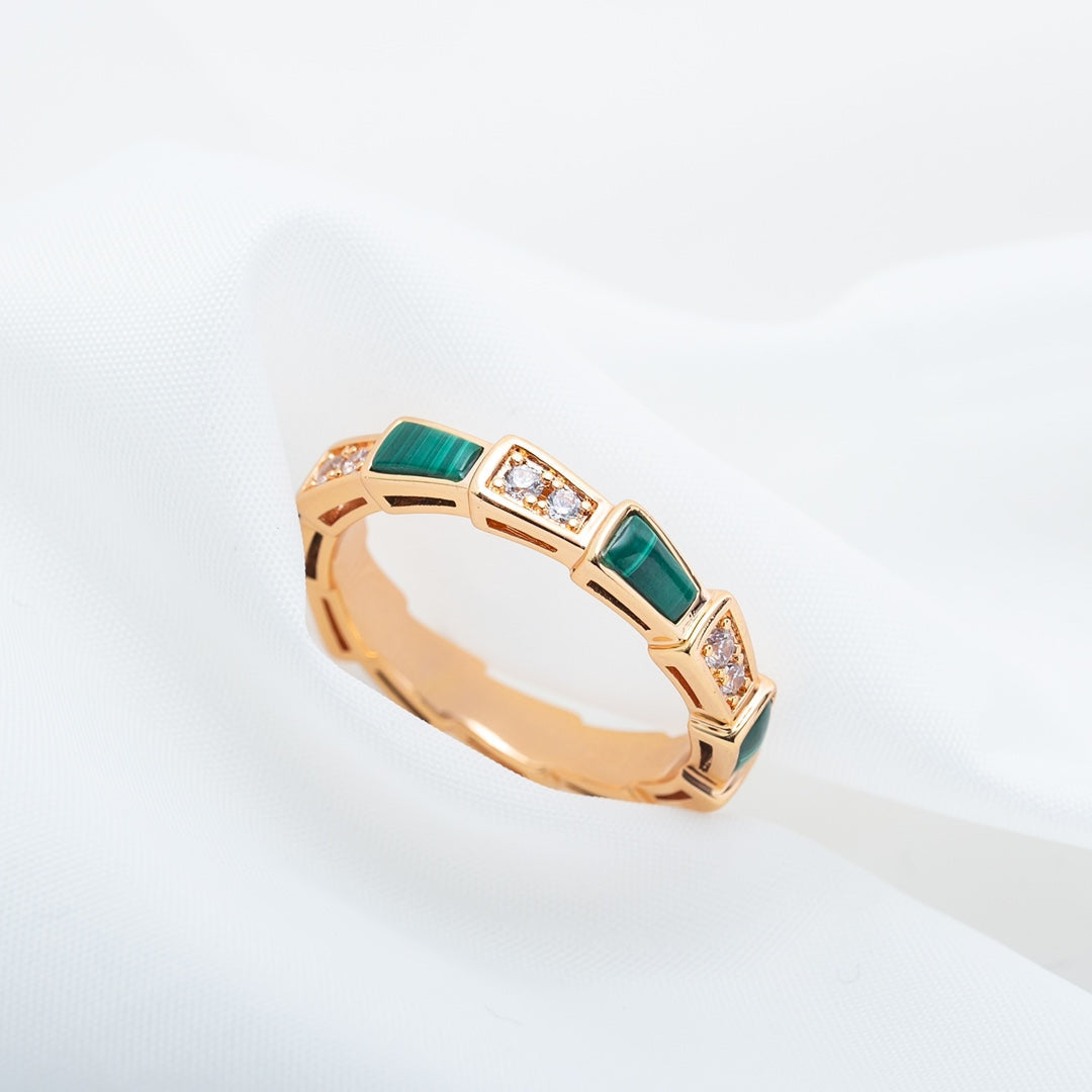 [✨ROSE✨]SERPENTI RING PINK GOLD MALACHITE DIAMOND 3MM