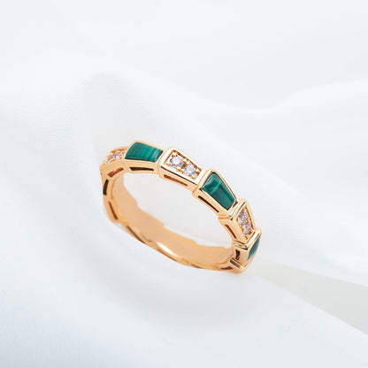 [✨ROSE✨]SERPENTI RING PINK GOLD MALACHITE DIAMOND 3MM