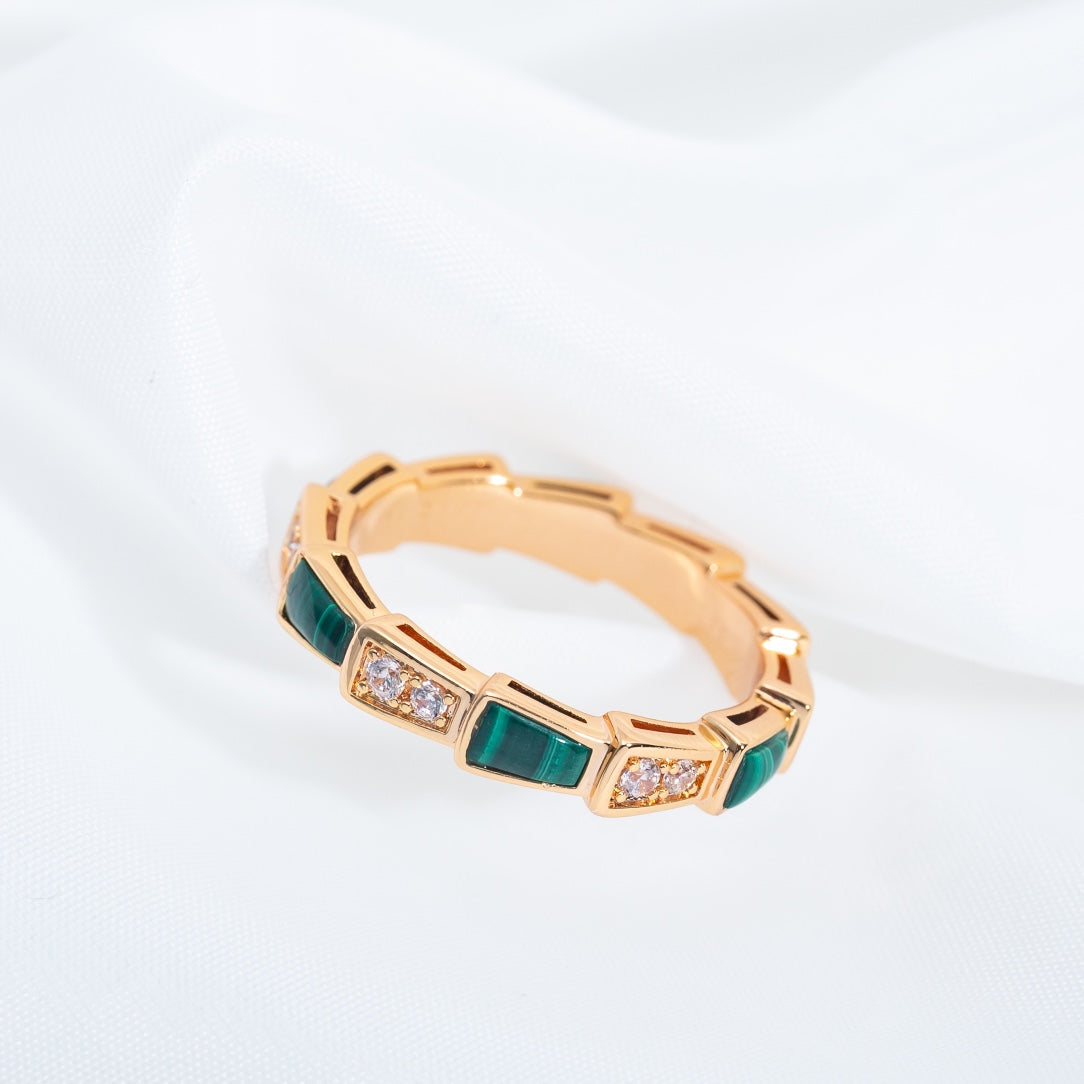 [✨ROSE✨]SERPENTI RING PINK GOLD MALACHITE DIAMOND 3MM