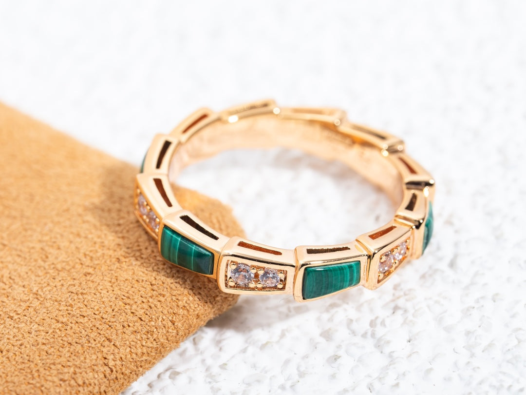 [✨ROSE✨]SERPENTI RING PINK GOLD MALACHITE DIAMOND 3MM