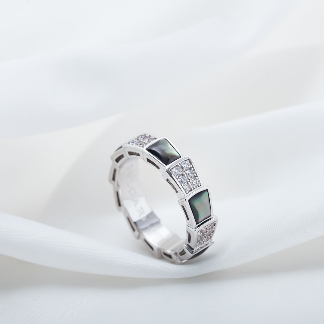 [✨ROSE✨]SERPENTI RING SILVER DIAMOND BLACK MOP 4MM