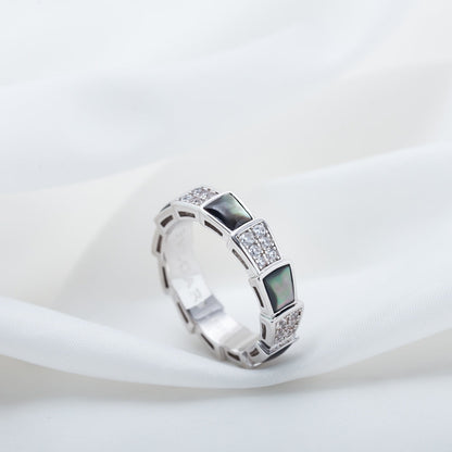 [✨ROSE✨]SERPENTI RING SILVER DIAMOND BLACK MOP 4MM