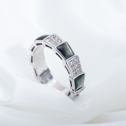 [✨ROSE✨]SERPENTI RING SILVER DIAMOND BLACK MOP 4MM