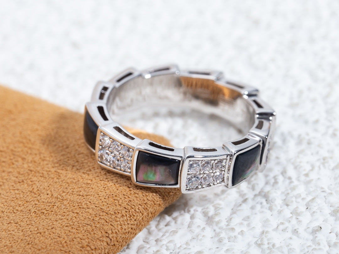 [✨ROSE✨]SERPENTI RING SILVER DIAMOND BLACK MOP 4MM
