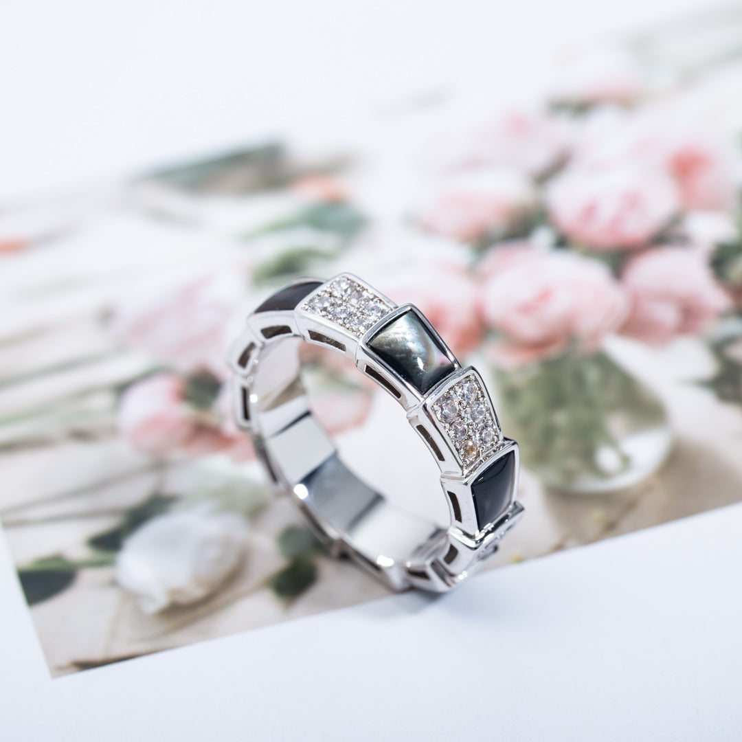 [✨ROSE✨]SERPENTI RING SILVER DIAMOND BLACK MOP 4MM