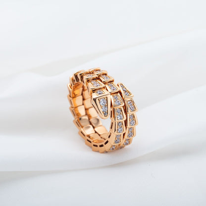 [✨ROSE✨]SERPENTI RING PINK GOLD DIAMOND DOUBLE ROW