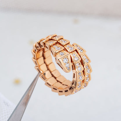 [✨ROSE✨]SERPENTI RING PINK GOLD DIAMOND DOUBLE ROW