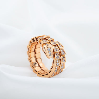 [✨ROSE✨]SERPENTI RING PINK GOLD DIAMOND DOUBLE ROW