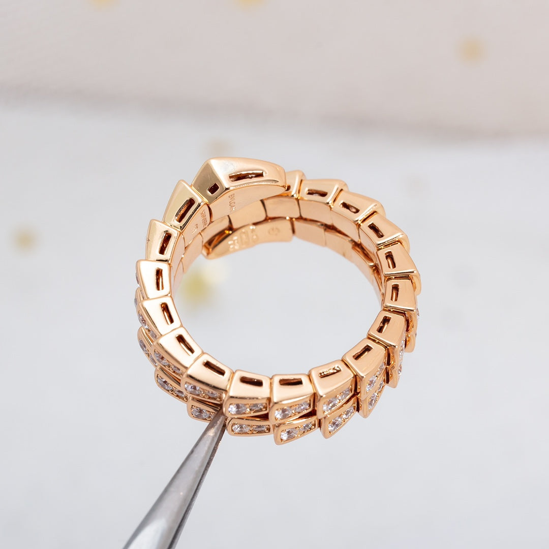 [✨ROSE✨]SERPENTI RING PINK GOLD DIAMOND DOUBLE ROW