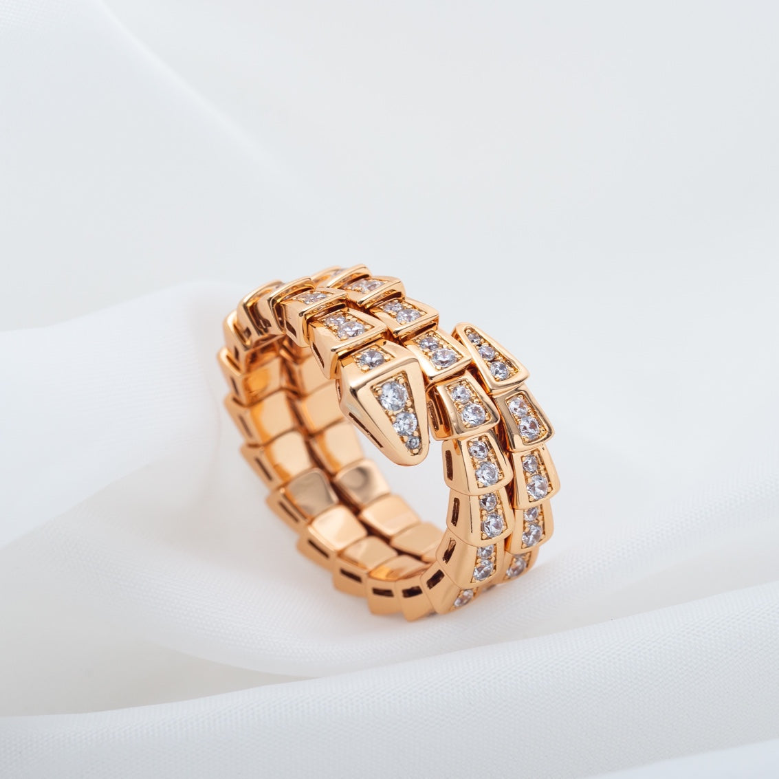[✨ROSE✨]SERPENTI RING PINK GOLD DIAMOND DOUBLE ROW