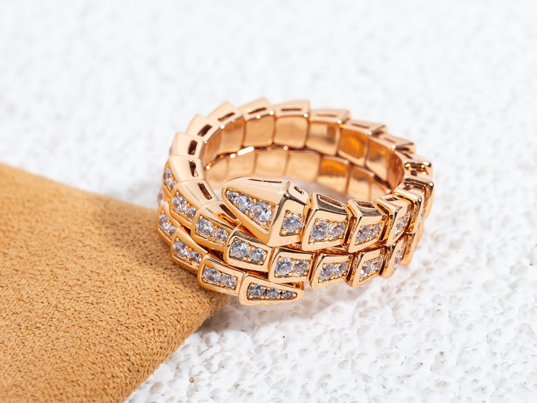 [✨ROSE✨]SERPENTI RING PINK GOLD DIAMOND DOUBLE ROW