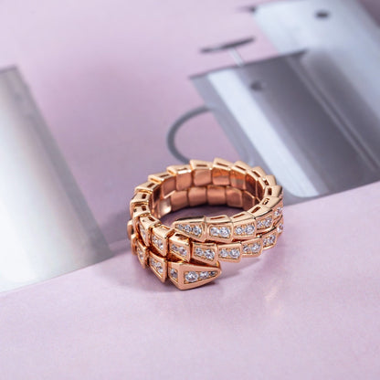 [✨ROSE✨]SERPENTI RING PINK GOLD DIAMOND DOUBLE ROW