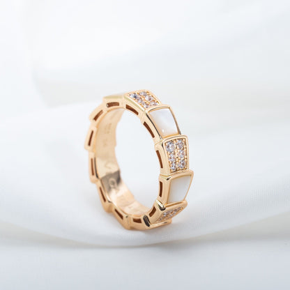 [✨ROSE✨]SERPENTI RING PINK GOLD MOP DIAMOND PAVED 4MM