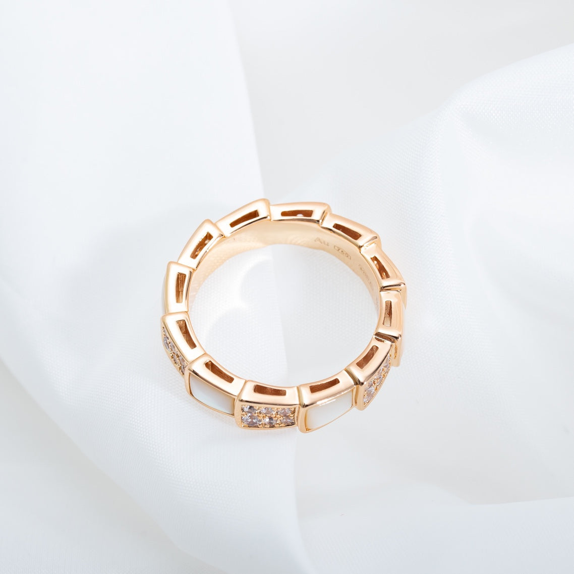 [✨ROSE✨]SERPENTI RING PINK GOLD MOP DIAMOND PAVED 4MM
