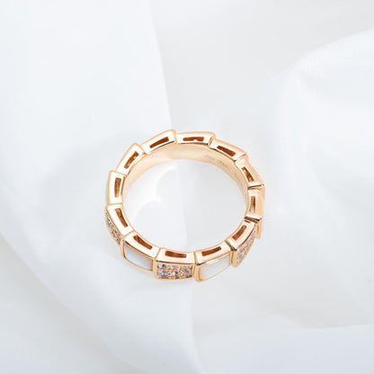 [✨ROSE✨]SERPENTI RING PINK GOLD MOP DIAMOND PAVED 4MM