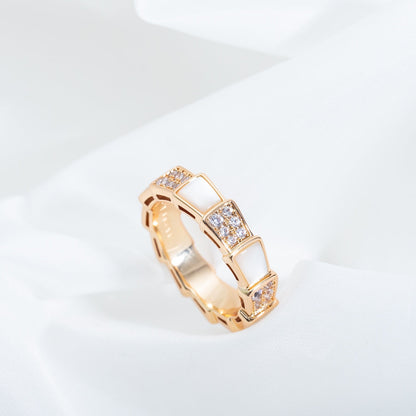 [✨ROSE✨]SERPENTI RING PINK GOLD MOP DIAMOND PAVED 4MM