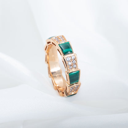 [✨ROSE✨]SERPENTI RING PINK GOLD MALACHITE DIAMOND PAVED 4MM