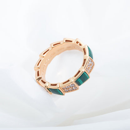 [✨ROSE✨]SERPENTI RING PINK GOLD MALACHITE DIAMOND PAVED 4MM