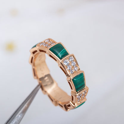 [✨ROSE✨]SERPENTI RING PINK GOLD MALACHITE DIAMOND PAVED 4MM
