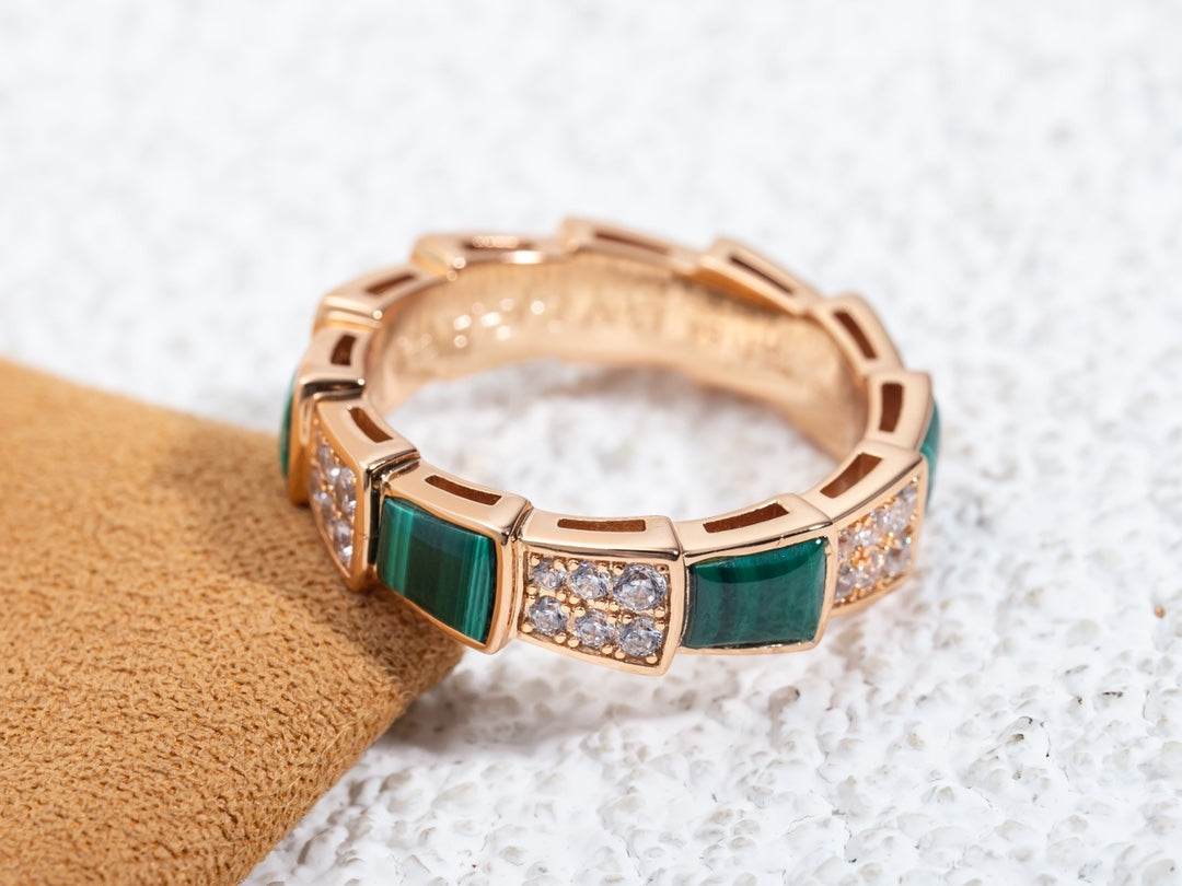 [✨ROSE✨]SERPENTI RING PINK GOLD MALACHITE DIAMOND PAVED 4MM