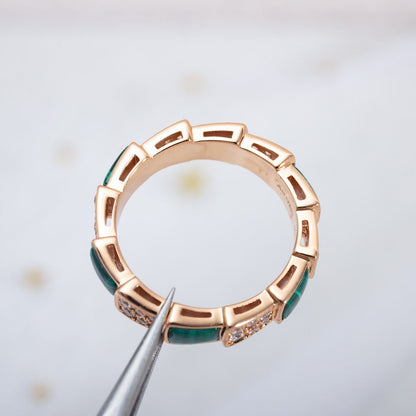 [✨ROSE✨]SERPENTI RING PINK GOLD MALACHITE DIAMOND PAVED 4MM